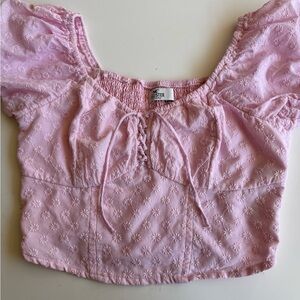 Hollister Pink Eyelet Puff Sleeve Blouse